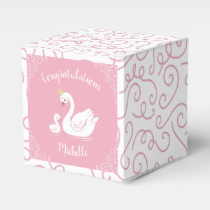 Swans Baby Shower Bird with Crown Theme Pink Favor Boxes