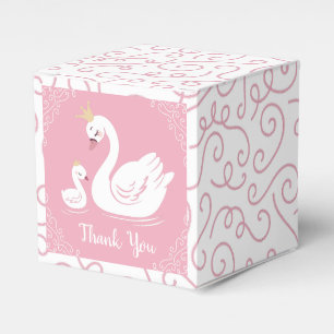 Swans Baby Shower Bird with Crown Theme Pink Favor Boxes