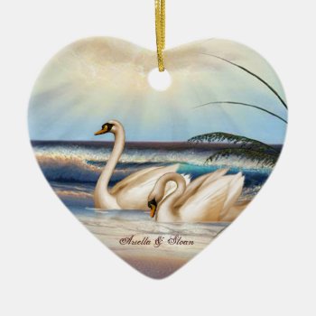 Swans Couple - Love - Heart Shaped Ornament by BridesToBe at Zazzle