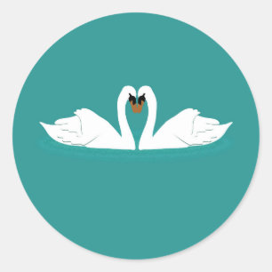 Swans couple on blue sticker
