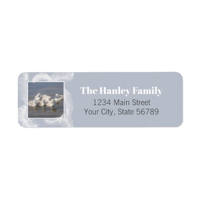 Swans & Feathers Blue Return Address Label (Front)