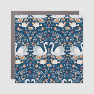 Swans, fish, flowers, folk pattern. car magnet