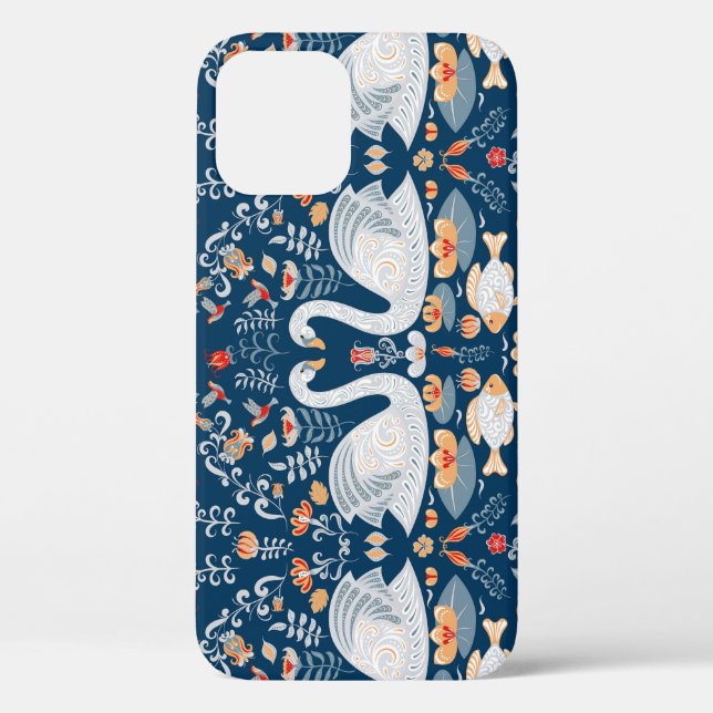 Swans, fish, flowers, folk pattern. Case-Mate iPhone case (Back)