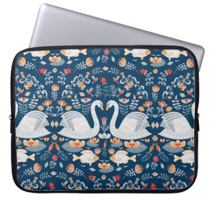 Swans, fish, flowers, folk pattern. laptop sleeve