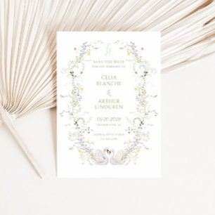 Swans Floral Frame Monogram Wedding Save The Date