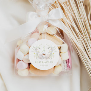 Swans Floral Monogram Crest Wedding  Classic Round Sticker