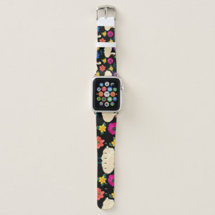 Swans, flowers, hand-drawn black background. apple watch band