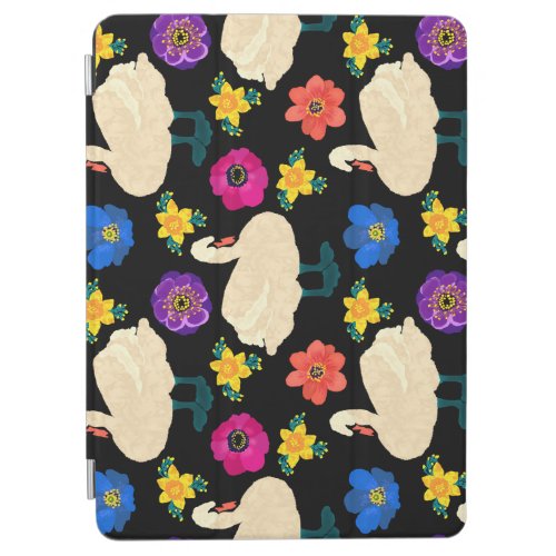 Swans flowers hand_drawn black background iPad air cover