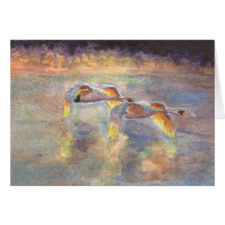 Swans Headed Home at Sunset Cards
