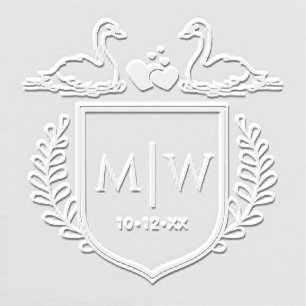 Swans Hearts Crest 2 Initial Wedding Monogram Embosser