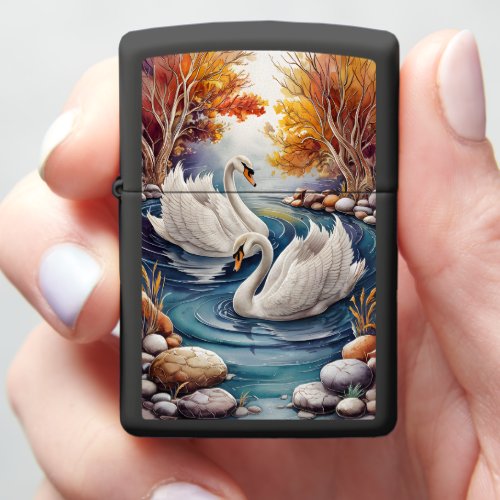 Swans in Autumn Pond Zippo Lighter