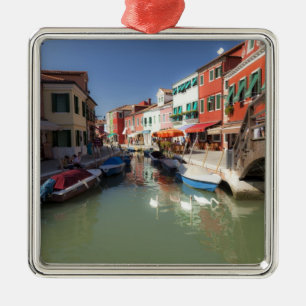 Swans in canal, Burano Island, Venice, Italy Metal Ornament