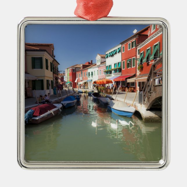 Swans in canal, Burano Island, Venice, Italy Metal Ornament (Front)
