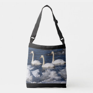 Swans in Icey River Crossbody Bag