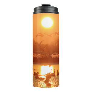 Swans in Lake at Sunset Thermal Tumbler