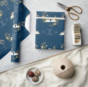 Swans in Love Navy and Gold Gift Wrapping Paper