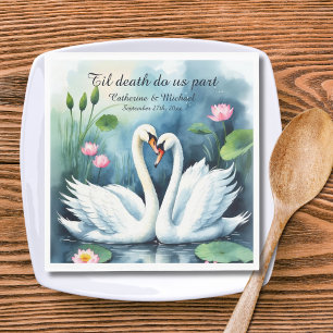 Swans In Love Watercolor Lotus Lake Wedding Napkins