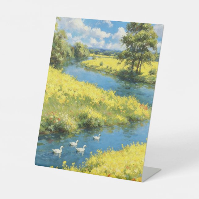 Swans in the Summer Stream Pedestal Sign (Front)