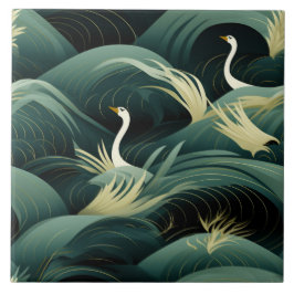 Swans in Waves, Chic Modern Design Ceramic Tile