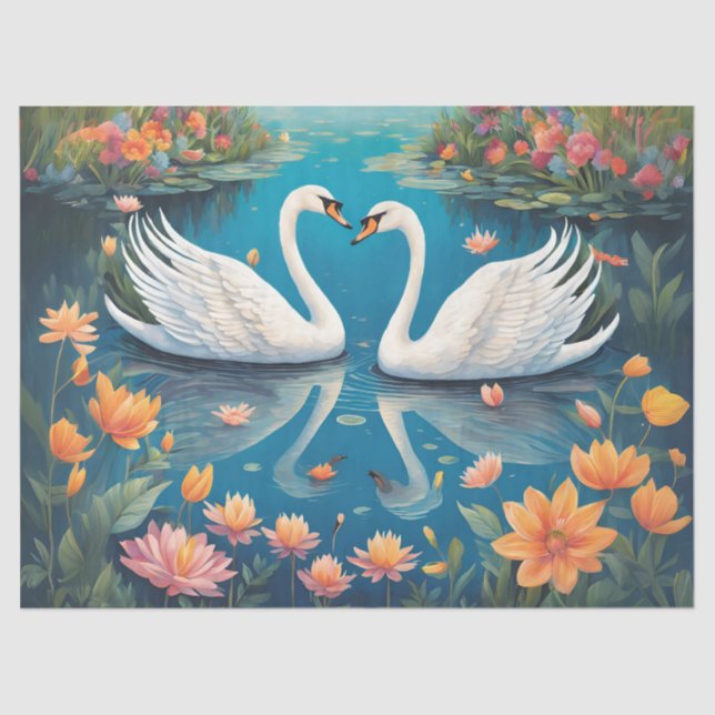 Swans' Love on a Lake Tissue Paper (Front)