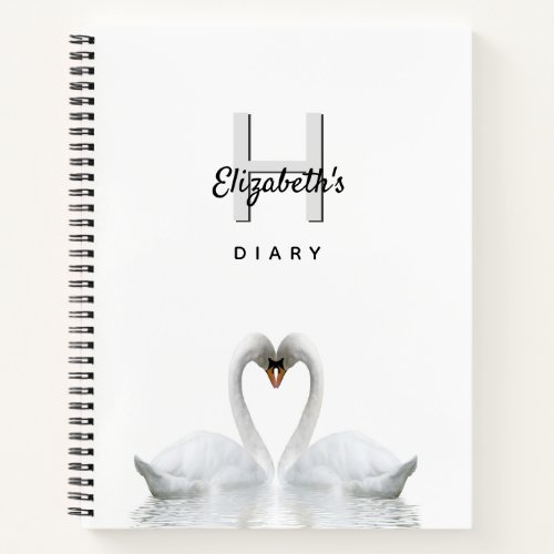 Swans love white monogram diary notebook