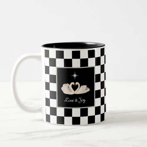 Swans on Black  White Chess Two_Tone Coffee Mug
