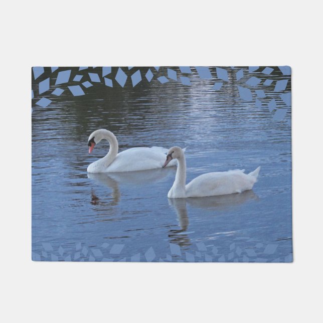 Swans on Blue Water Doormat (Front)