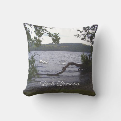 Swans on Loch Lomond Throw Pillow