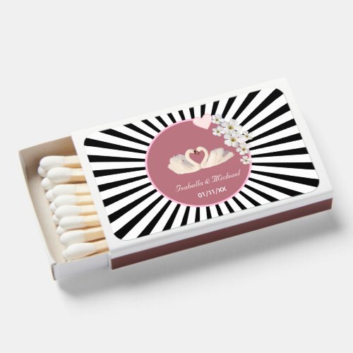 Swans on Rose Gold  White Flowers on Black  White Matchboxes