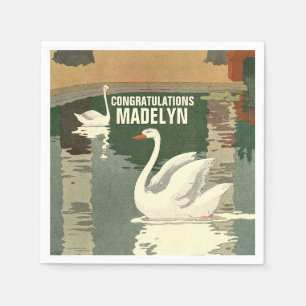 Swans on the Lake Congratulations Antique White Napkins