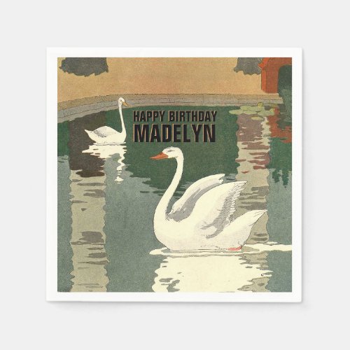 Swans on the Lake Happy Birthday Napkins