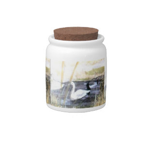 Swans on the Lake in Winter  Candy Jar