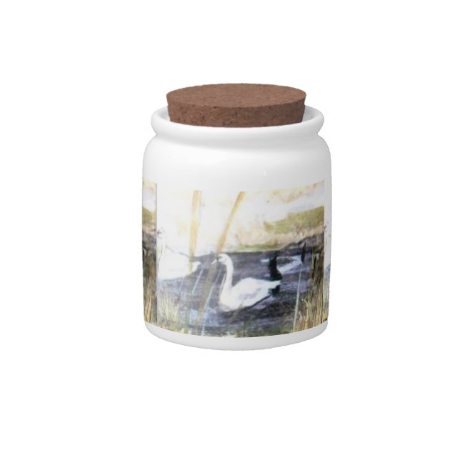Swans on the Lake in Winter  Candy Jar (Front)