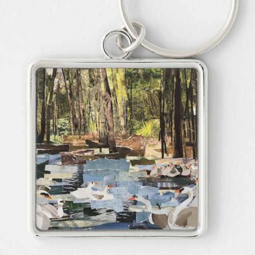Swans On The River Cut Paper by Willowcatdesigns Keychain