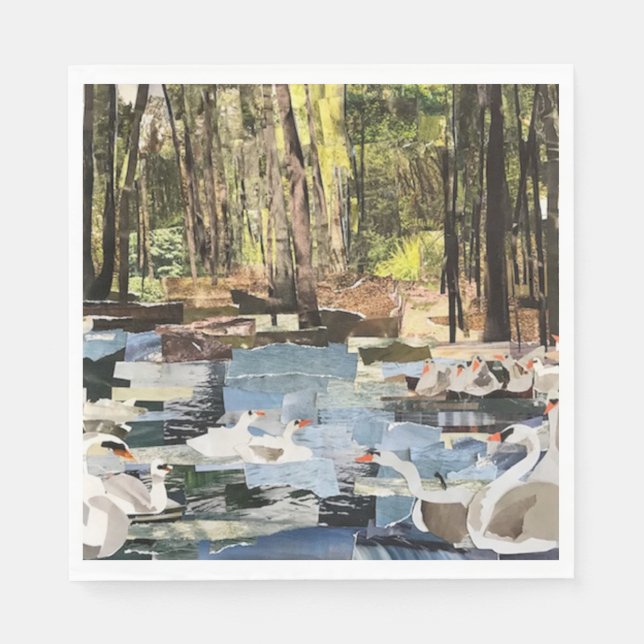 "Swans On The River" Cut Paper by Willowcatdesigns Napkins (Front)