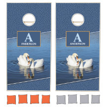 Swans Photograph Blue Monogram