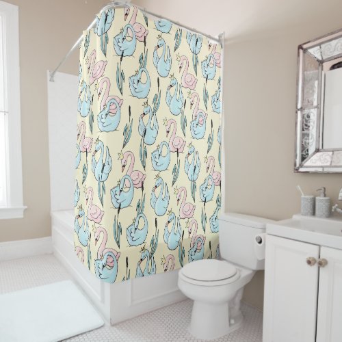 Swans Pink Blue Gold Crown Pretty Pastel  Shower Curtain