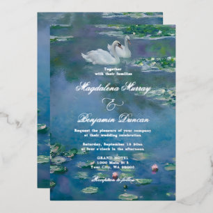 Swans Pond Monet Inspired Water Lilies Art Wedding Foil Invitation