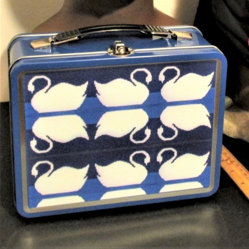 Swans Reflections in Lake Unique Crochet Print on Metal Lunch Box