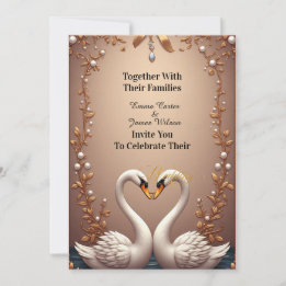 💐 Swans Rose Gold Wedding Decor 🌷 Invitation