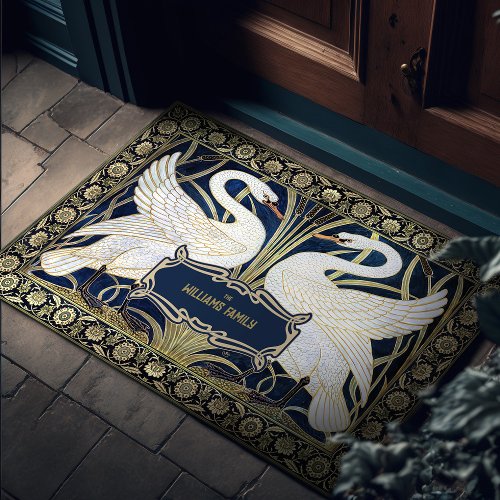 Swans Rush and Iris Art Deco Gold Vintage Decor Doormat