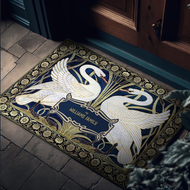 Swans Rush and Iris Art Deco Gold Vintage Decor Doormat (Creator Uploaded)