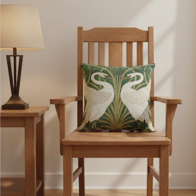 Swans Rush Iris Pattern Walter Crane Throw Pillow (Creator Uploaded)