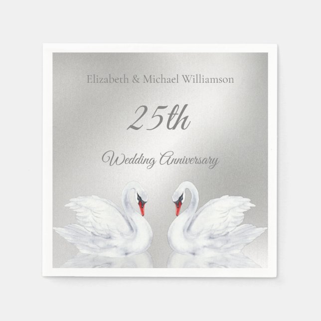 Swans Silver custom 25th Wedding Anniversary Napkins (Front)