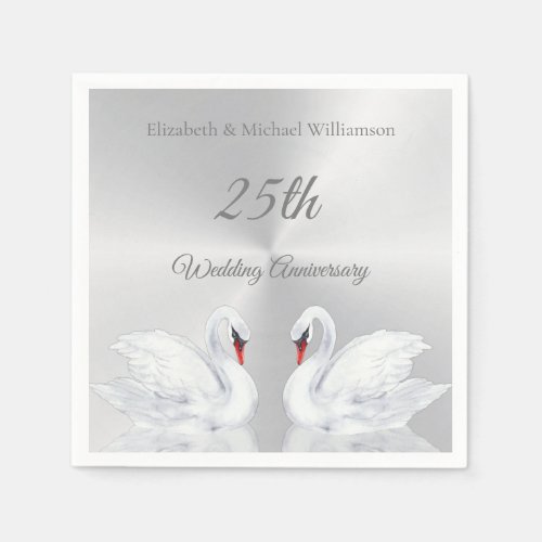 Swans Silver custom 25th Wedding Anniversary Napkins