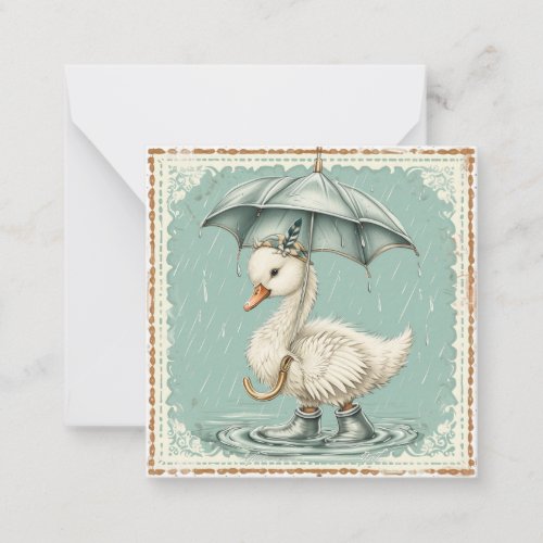 Swans Under Cover Send Fun  Whimsical Rain  Note Card