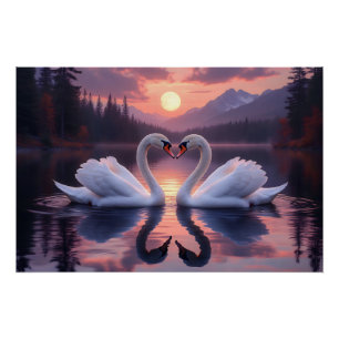 Swans under the Moon of Love Poster