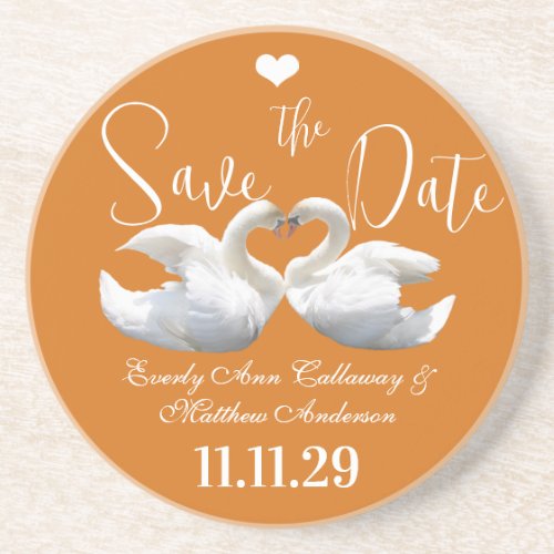 Swans Vintage Save the Date Change to any color Sandstone Coaster