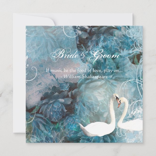 Swans vintage swirl teal pink invitation (Front)