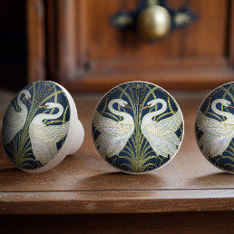 Swans Walter Crane Blue Art Nouveau Ceramic Knob